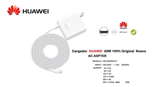 Cargador Para Laptop Huawei Usb-c 65w  Nuevo Y Original 100%