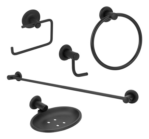 Kit Acessórios Para Banheiro 100% Metal Black/preto 5 Peças