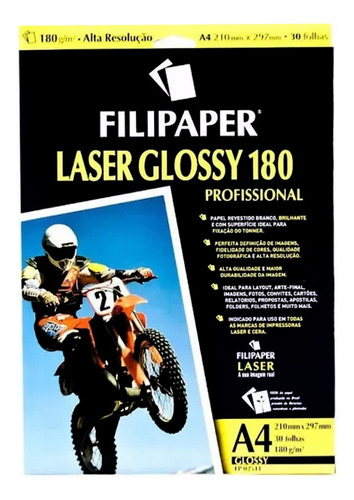 Papel Fotográfico Laser A4 Filipaper Glossy Pro 180g 30fls