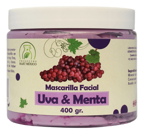 Mascarilla Facial De Uva & Menta Antioxidante Y Despigmentante Productos Mart México (400 Gr)