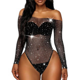 Body Strass Manga Larga Brillos Tendencias 