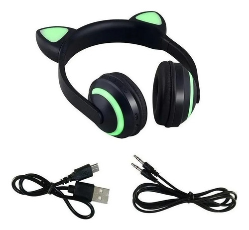 Diadema Auriculares Bluetooth 3.5 Gato Orejas Led 7 Colores