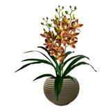 2 Flores Artificiais Orquídeas Com Folhas Realistas De Luxo