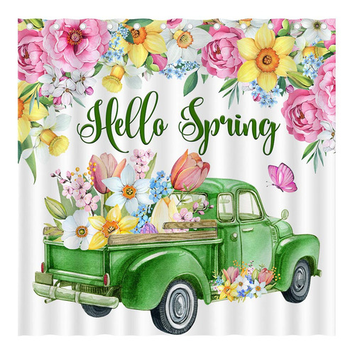Leitingya Hello Spring - Cortina De Ducha De Camion Verde, A
