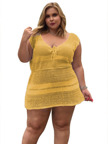 Saída De Praia Ilhós Tricot Plus Size Grande 50 Ao 58 Verão