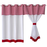 Cortina De Cozinha Xadrez Vermelho E Branco  2,60m X 1,20m.