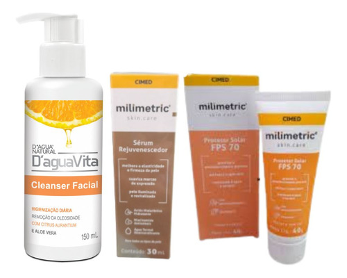 Kit Facial Gel Limpeza + Protetor Solar + Sérum Rejevescedor