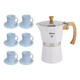 Set Cafetera Italiana 9 Taza Blanca Jarro Plato Americano X6