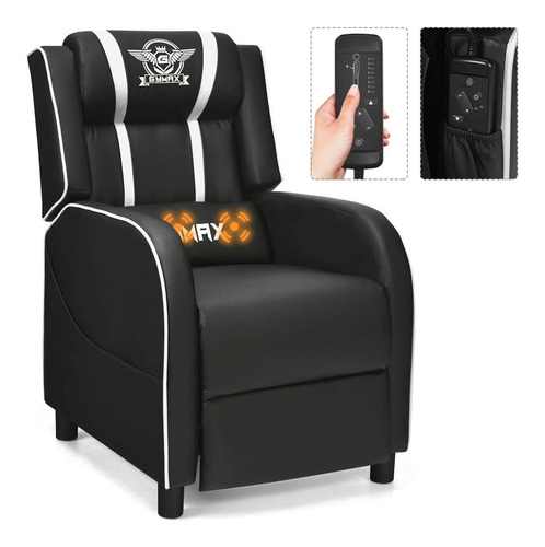 Silla Gamer Reclinable Videojuegos Masaje Gymax  Blanca