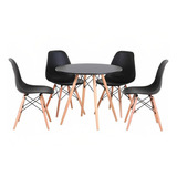 Comedor Mesa Eames Redonda Negra 80cm + 4 Sillas Eames Negra