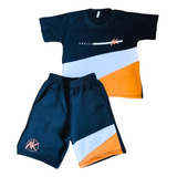 Conjunto Infantil Roupa Masculina Camisa + Bermuda Juvenil