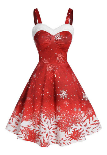 Vestido Vintage De Navidad Con Estampado De Copos De Nieve