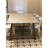 Mesa Cocina Comedor Madera Petiribi Y Marmol Carrara 6c