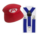 Kit Gorra De Mario Bros + Tirantes Niños Sombrero De Disfraz