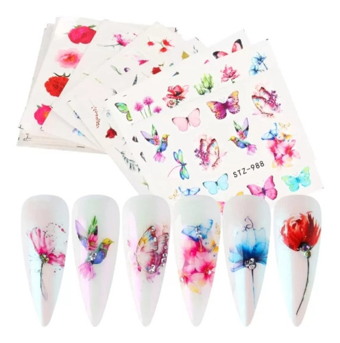 Set 18 Sticker Al Agua Para Uñas Nails Art