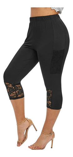 Leggins For Mujer, Talla Grande, Encaje, Con Empalmes Sólid