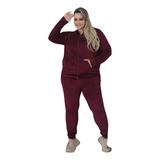 Conjunto Feminino Plush Plus Size Veludo Calça E Blusa Frio