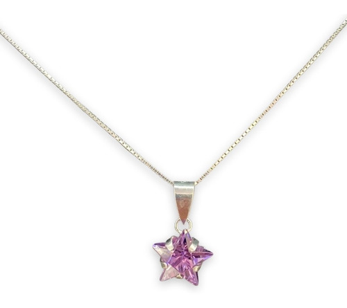 Collar Cadena Juvenil Estrella Morada Plata Fina Ley 925 