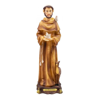 San Francisco De Asis, 30cm, Resina Con Ojo De Cristal Marrón