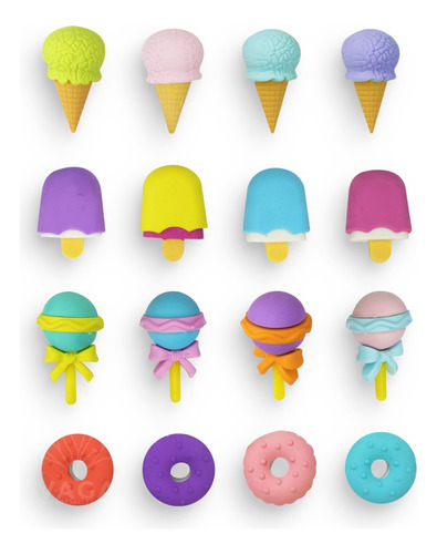 4 Paquetes Goma Borrador Helados Paleta Dona Kawaii 3d