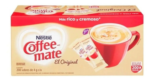 Sustituto De Crema Nestlé Coffee Mate 200 Pzas De 4 G Polvo
