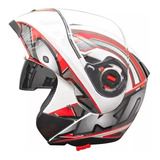 Casco Para Moto Rebatible Okinoi Okn-10  Blanco Con Gráfica Roja Talle L 