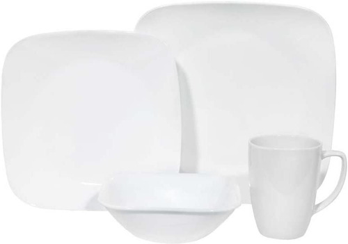 Vajilla Cuadrada Corelle De 16 Piezas, Blanco Puro, Servicio