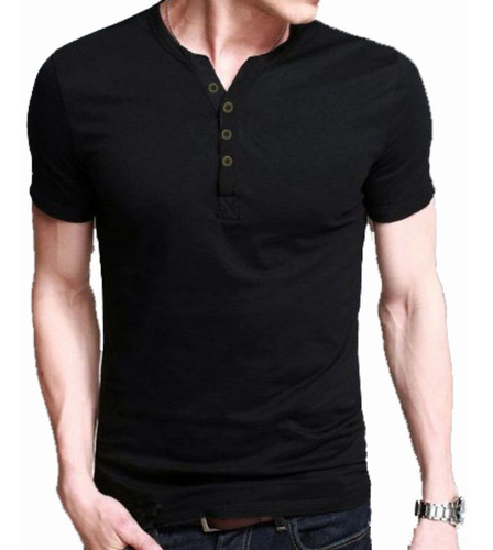 Remera Entallada Slim Fit Tipo Chomba Henley Mangas Cortas