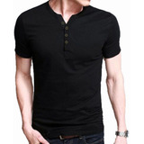 Remera Entallada Slim Fit Tipo Chomba Henley Mangas Cortas