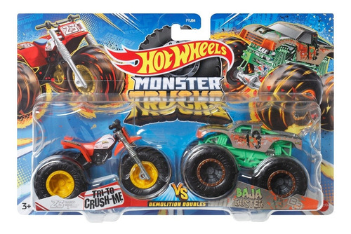 Hot Wheels Monster Trucks Doble Tri To Crush Me Y Baja Buste