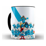 Caneca Os Smurfs 325ml Cerâmica Alça Preta Xícara + Caixa