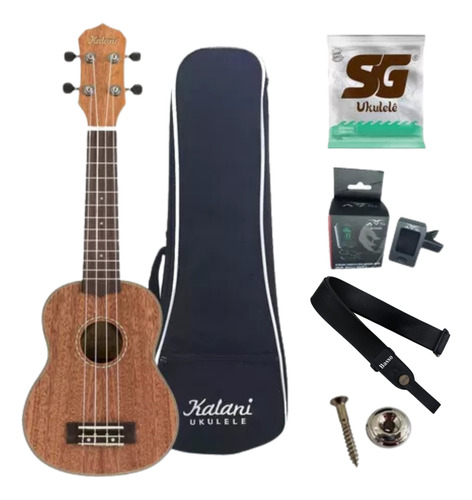 Ukulele Kalani Acustico Soprano Kal 320 Sm Mogno Kayke + Kit