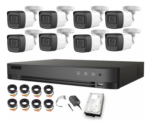 Hikvision Kit 8 Cámaras De Metal 5mp Videovigilancia - Exterior - Modelo Hik5mpslq-kit(b) 8ccc3 +hdd 3tb - Accesorios - Microfono Incorpoado - Circuito Cerrado Cctv - Color Blanco