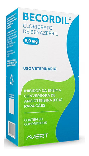 Becordil 5mg Com 30 Compr. Avert  Inibidor Da Eca Para Cães