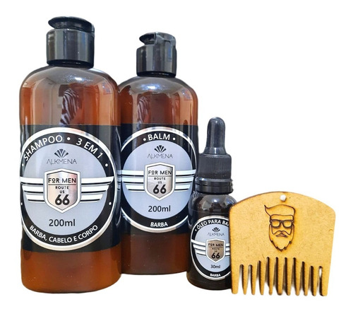 Kit Barba: Balm, Óleo, Shampoo 3x1 E Pente De Madeira