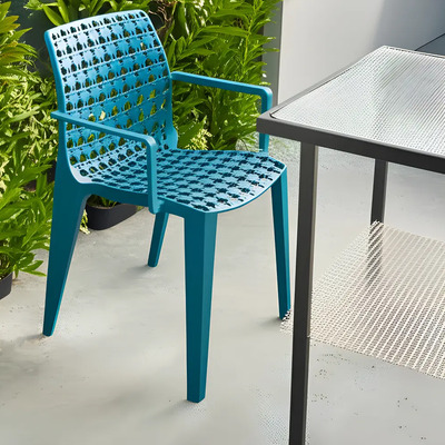 Silla Para Restaurante Con Brazos En Polipropileno Color De La Estructura De La Silla Azul Petróleo