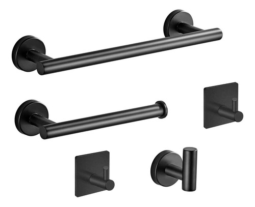 Set De 5 Accesorios De Baño Acero Inoxidable Negro Y Plata