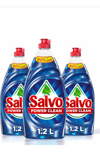 Salvo Power Clean Detergente Liquido Lavatrastes 1.2l 3 Pack