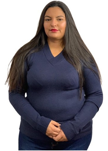 Blusa Feminina Suéter Decote V Plus Size Inverno Tricot 