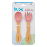 Kit Talher De Silicone Bambu Garfo Colher De Bebe Buba