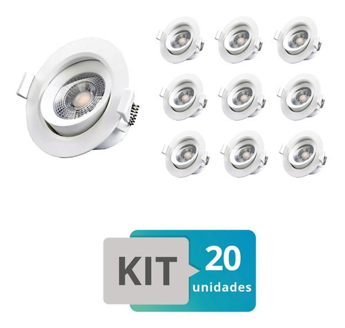 Kit 20 Spot Led Embutir Redondo 5w Branco Quente