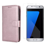 Capa Carteira Flip Rosê Para Galaxy S7 Edge + Pelicula