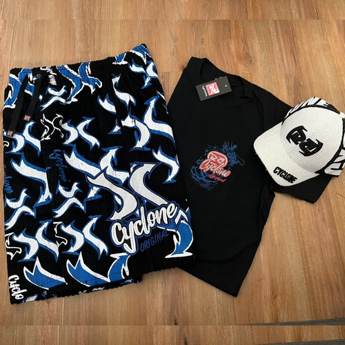 Kit Cyclone Bermuda Setas + Bone Veludo E Camiseta Algodão