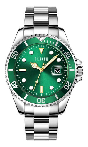 Reloj Feraud Hombre Acero Verde Dorado Fecha F5569 Gslvd
