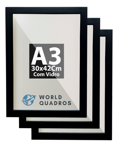 3 Moldura A3 30x42 Quadro Poster Certificado Foto Com Vidro