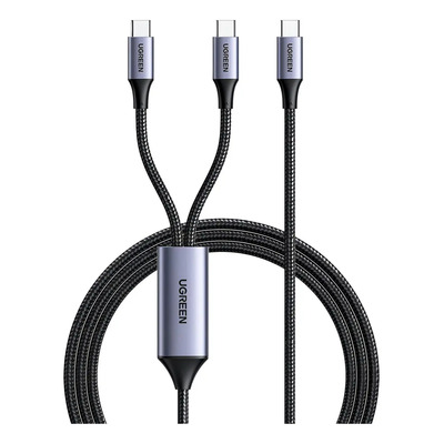 Cable UGREEN USB-C a Y (USB-C & USB-C) 1.5 Metros Carga Rápida de hasta 100W PD3.0 QC4.0\u002F3.0\u002F2.0 FPC AFC Protección Integrada| Caja de Aluminio Nylon Trenzado Amplia Compatibilidad. | Meses sin interés
