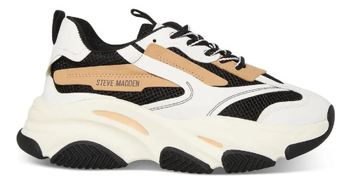 Tenis Steve Madden Possession Blk/tan Caqui Crema Negro Dama