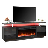 Mueble De Tv Con Chimenea Electrica Luz Led Negro Erommy 