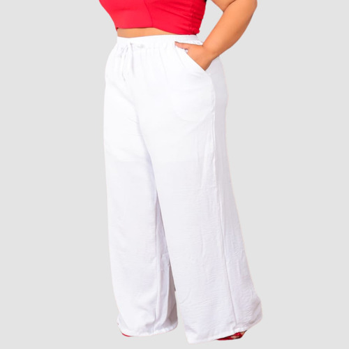 Calça Pantalona Feminina Plus Size Cintura Alta