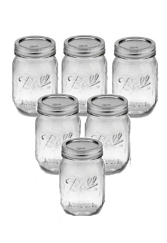 Frascos Ball Mason Jar 16oz. Boca Regular Caja De 6 Pzs